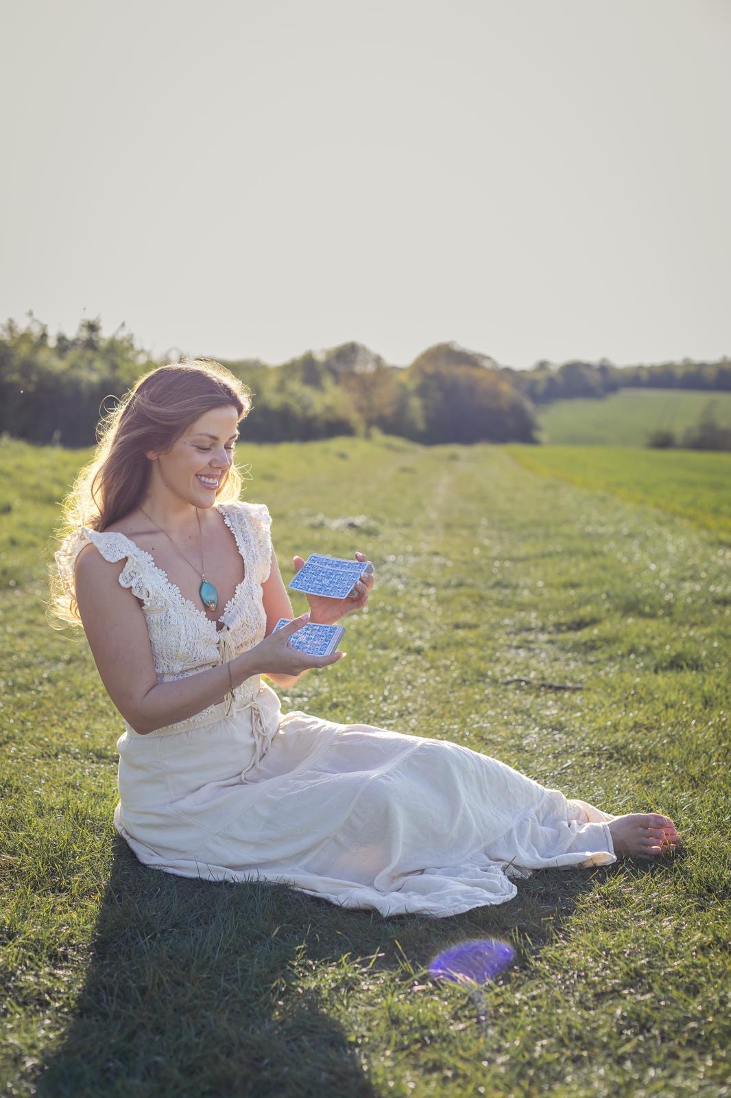 Eva Nunn walking in a sunlit field